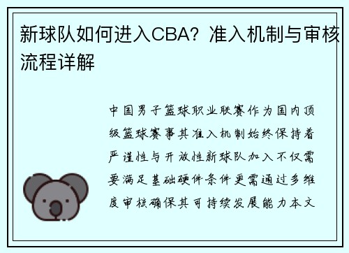 新球队如何进入CBA？准入机制与审核流程详解